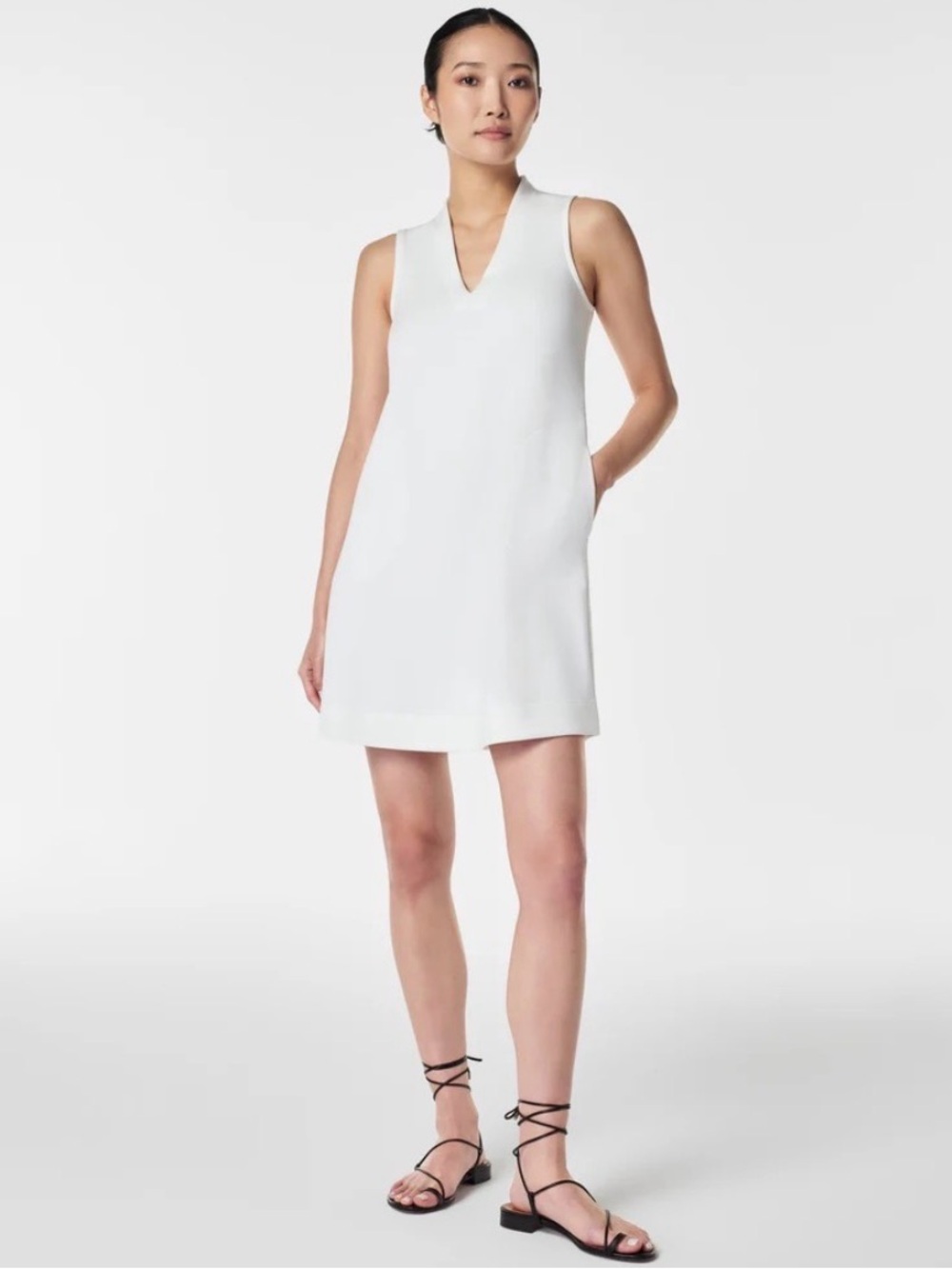 SPANX White V-Neck Sleeveless Shift Dress